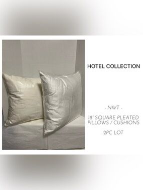 HOTEL COLLECTION - NWT - 2PC LOT - 18” SQUARE PLEATED CREAM CUSHION / PILLOW